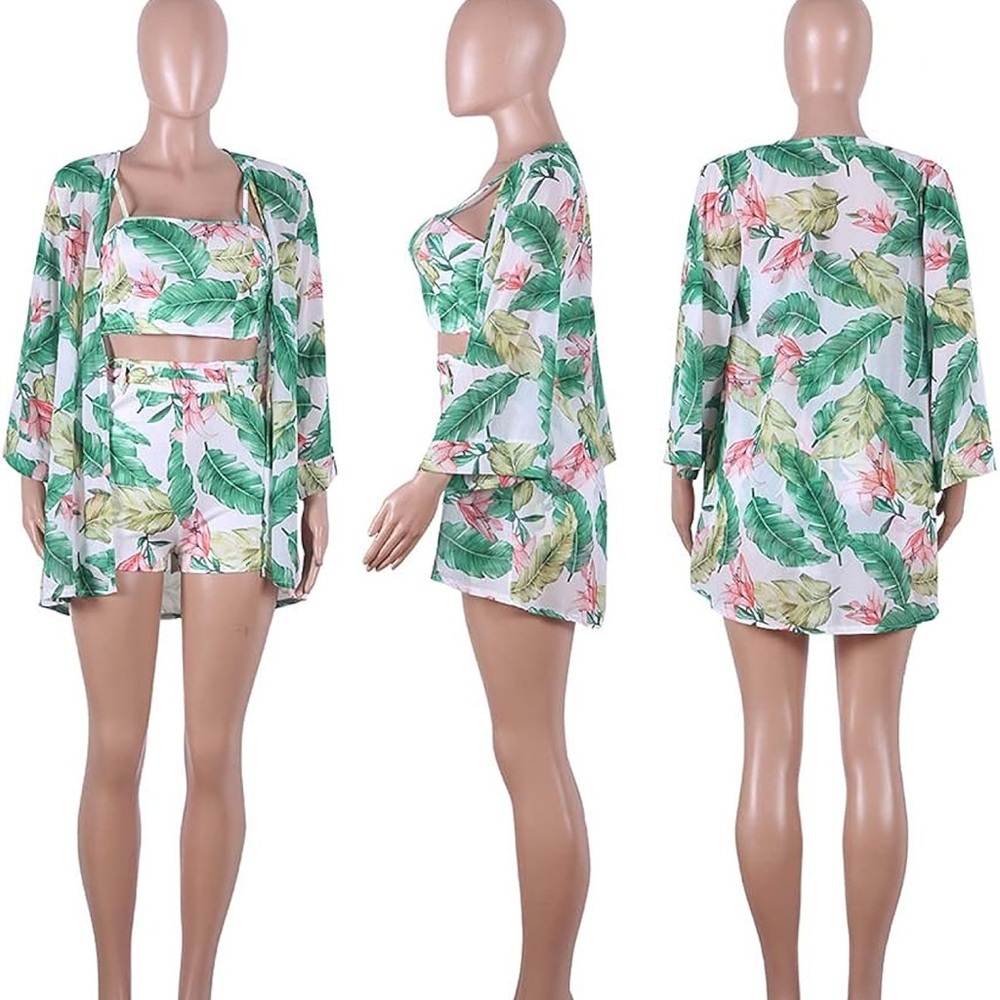 Tropical Green and White Bodysuit with Palm Print